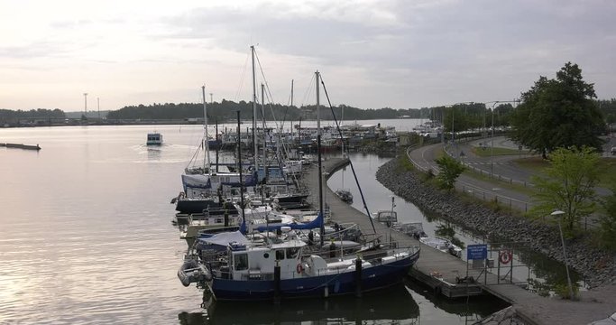 4K Helsinki Baltic Sea Finnish Bay lagoon, yachts, cruise liners view on cloudy summer day video in Finland, northern Europe