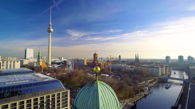 Aerial view on Alexanderplatz and Spree river, Berlin, Germany