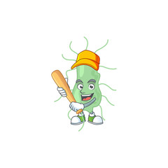 cartoon design concept of salmonella playing baseball with stick