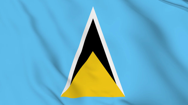Saint Lucia flag is waving 3D animation. Saint Lucia flag waving in the wind. National flag of Saint Lucia. 