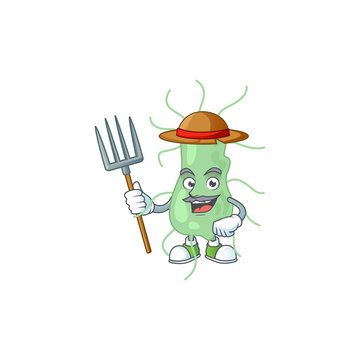 Caricature picture of Farmer salmonella with hat and pitchfork
