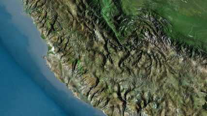 Ayacucho, Peru - outlined. Satellite