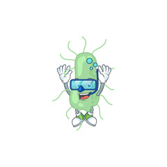 cartoon drawing concept of salmonella wearing cool Diving glasses ready to swim
