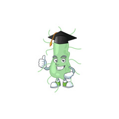 Happy face Mascot design concept of salmonella wearing a Graduation hat