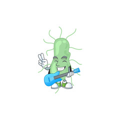 Salmonella cartoon character style plays music with a guitar