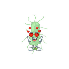 An adorable salmonella cartoon mascot style with a falling in love face