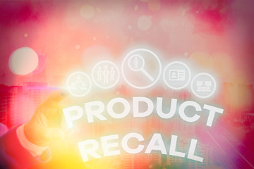 Conceptual hand writing showing Product Recall. Concept meaning Request by a company to return the...