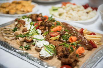 Assorted appetizer meat snacks with vegetables