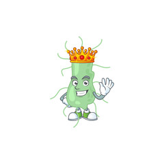 A charming King of salmonella cartoon character design with gold crown