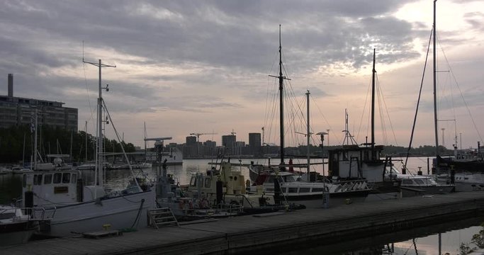 4K Helsinki Baltic Sea Finnish Bay lagoon, yachts, cruise liners view on cloudy summer day video in Finland, northern Europe