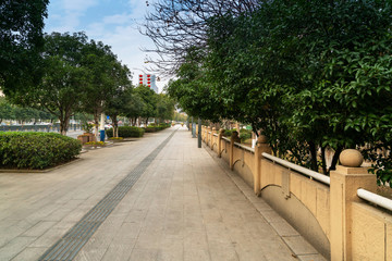 empty, modern square and skyscrapers in modern city