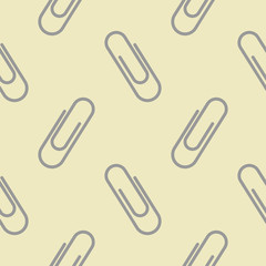 Black Paper clip icon isolated seamless for tcartoon texture, textile fabric, print. Hipster spring wrapping paper, book cover, clothes, and pattern for kids, children. Hand drawn vector illustration.