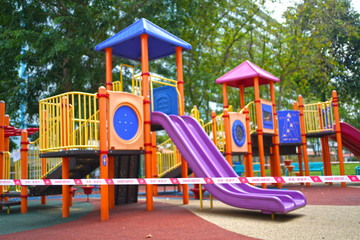 Editorial submission - COVID19 tape barriers surrounding playground in Singapore