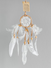 White dreamcatcher - Indian amulet that protects the sleeper from evil spirits and diseases. Card with instructions.