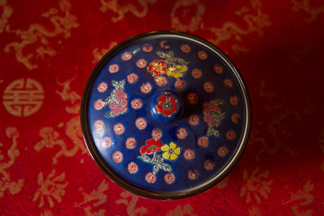 chinese style bowl. antique ceramic chinese cutlery top view