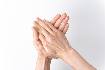 the hand of a man who shows his hand washing