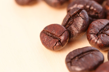 Coffee beans roasted dark with copy space