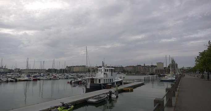 4K Helsinki Baltic Sea Finnish Bay lagoon, yachts, cruise liners view on cloudy summer day video in Finland, northern Europe