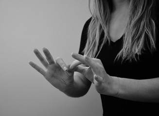 Sign language interpreter in black and white