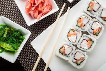 Uramaki sushi tacoma maki on a plate