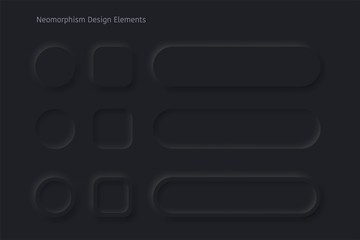 Vector editable neomorphic buttons set. Sliders for websites, mobile menu, navigation and apps. Simple elegant Neomorphism trendy 2020 designs element UI components isolated on black background.