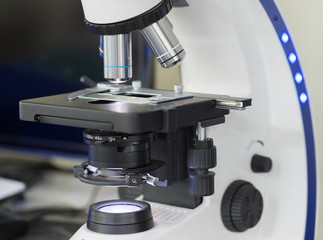 Close up of microscope at the blood laboratory, Concept Science and Technology