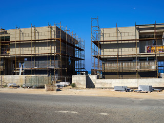 Modern construction site with scaffold platform sytem