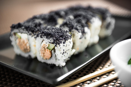 Sushi maki zuko maki with cooked salmon, cheese