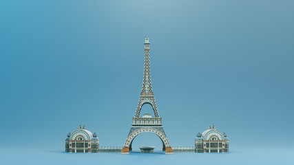 Fototapeta na wymiar Eiffel tower paper 3d model. 3d render