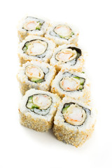 Sushi maki rolls with sesame seeds around them