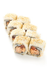 Sushi maki rolls with sesame seeds around them