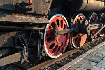 Fototapeta na wymiar Train Car Undercarriage, passenger train, freight train.