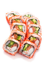 Sushi maki rolls with masago caviar around them