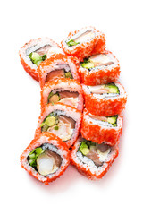 Sushi maki rolls with masago caviar around them