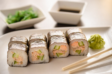 KYOTO MAKI sushi rolls with cooked salmon