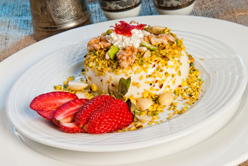 Arabic style dessert plate,arranged with strawberry.