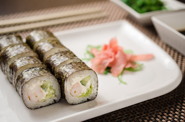 EBI CHEESE MAKI sushi rolls with tiger prawns