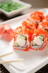 Sushi maki with crab stick, cucumber, philadelphia