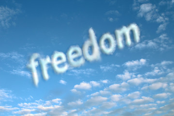 Cloudy word "freedom" on a heavenly background.
