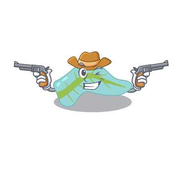 Cartoon character cowboy of pancreas with guns
