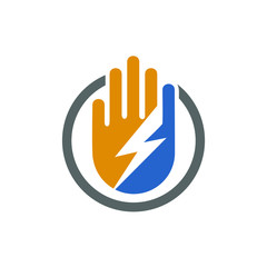 Fototapeta premium Hand with thunder sign logo design