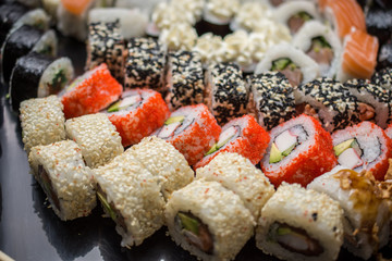 Sushi set with 80 pieces and various rolls