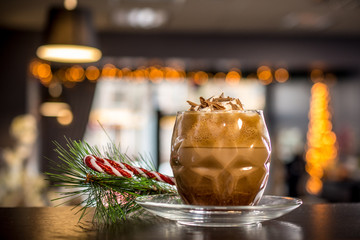 Hot chocolate with a red and white candy cane