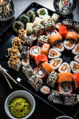 Sushi set with 84 pieces and various rolls