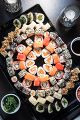 Sushi set with 84 pieces and various rolls