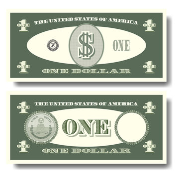 US fictitious green paper money in denominations of one dollar. Seal with pyramid Part seven
