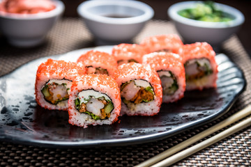 ROSADO sushi maki rolls with prawns, spicy carrots