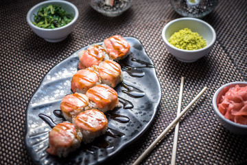 Vegetarian and vegan hot sushi maki rolls