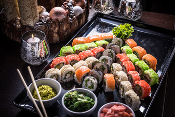 Sushi set with a Christmas tree shape with pieces