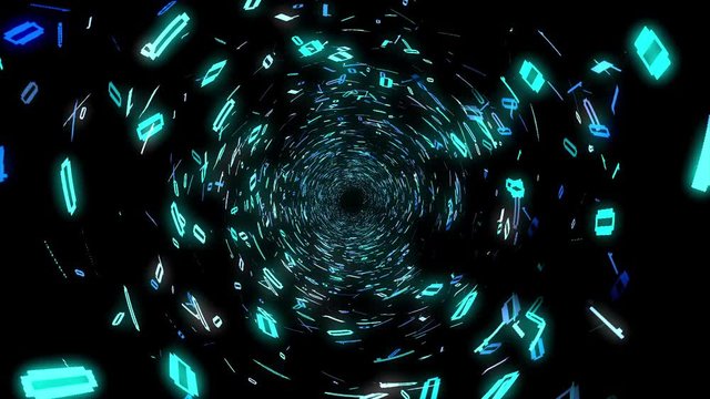 1s and 0s Programing Computer Code Technology in a Seamless Tunnel Loop - Big Data Systems